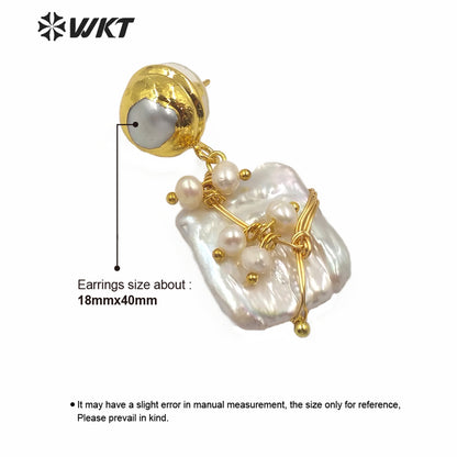 WT-MPE017 Natural Handmade Pearl Dangling Earring Wire Wrapped Pearl Beads Fashion Charming Jewelry Freshwater Pearl Earring