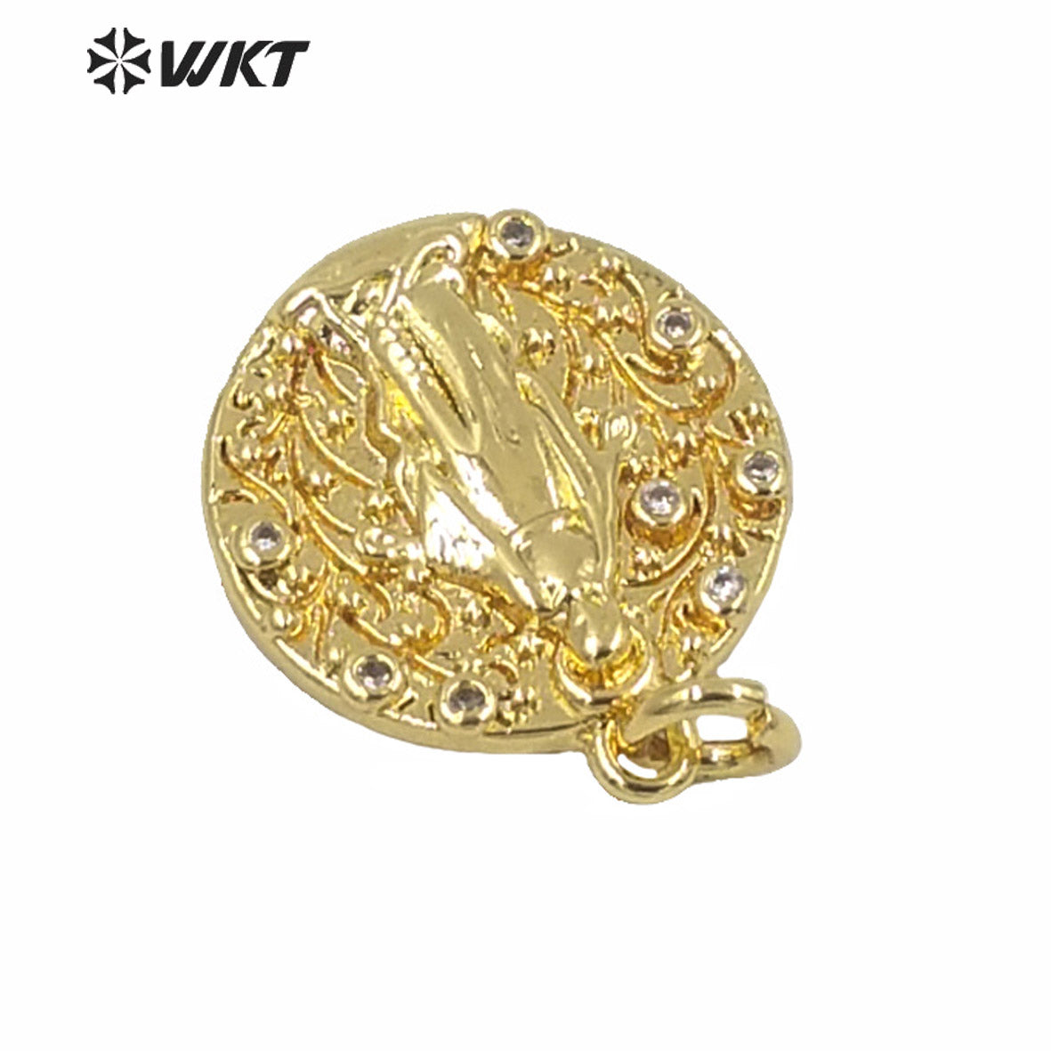 WT-MP186 the Most Populared Round Coin the Beauty Pendant Full Gold Electroplated Metal Charm Pendant As Gift