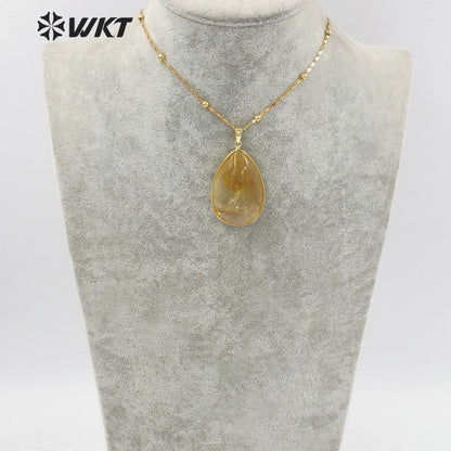 WT-N1344 WKT Fashion Necklace with Natural Stone Necklace Yellow Ruilated Pendant Lady Necklace Gifts Jewelry so Nice