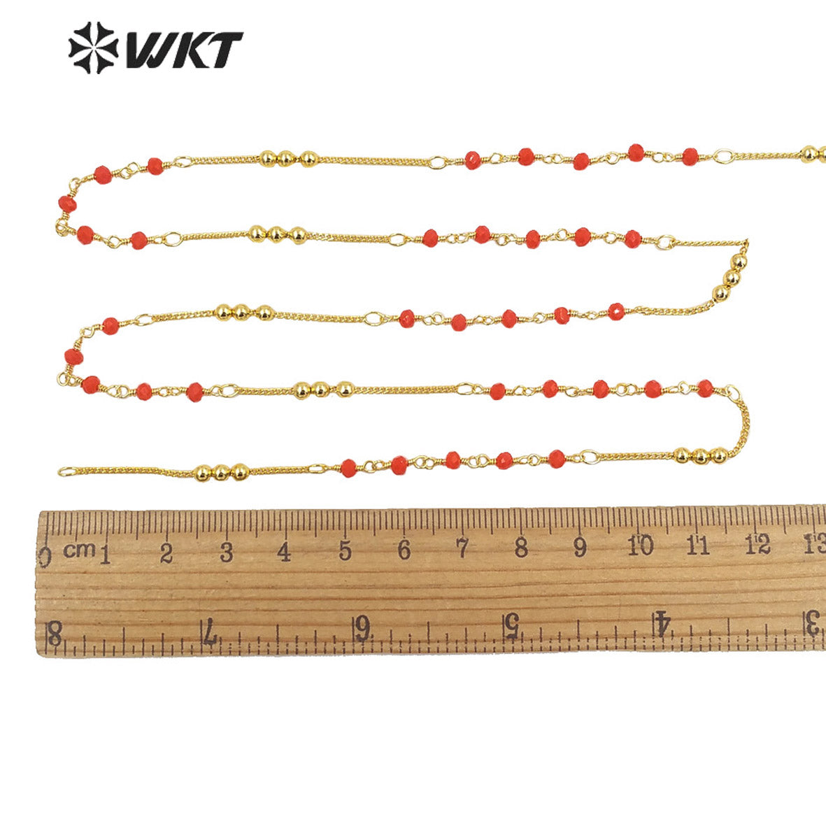 WT-RBC200 Wholesale Fashion Gold Plated Orange Red Color Multi Beads Link Chain Sell by Meter Jewelry DIY Jewelry Necklace Chain