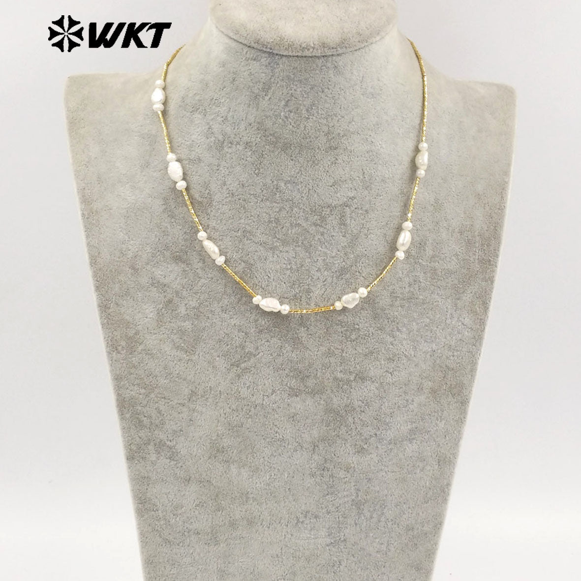 WT-JN279 Elegant Chic Women Hand Strand Made Natural Real Freshwater Pearl Pipe Chain Necklace in 16 Inch Long