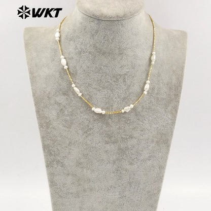 WT-JN279 Elegant Chic Women Hand Strand Made Natural Real Freshwater Pearl Pipe Chain Necklace in 16 Inch Long
