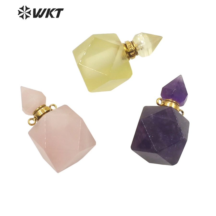 WT-P1658 Wholesale Faceted Natural Quartz Stone Perfume Bottle Pendant Fashion Lady Jewelry Necklace Stone Pendant for Perfume