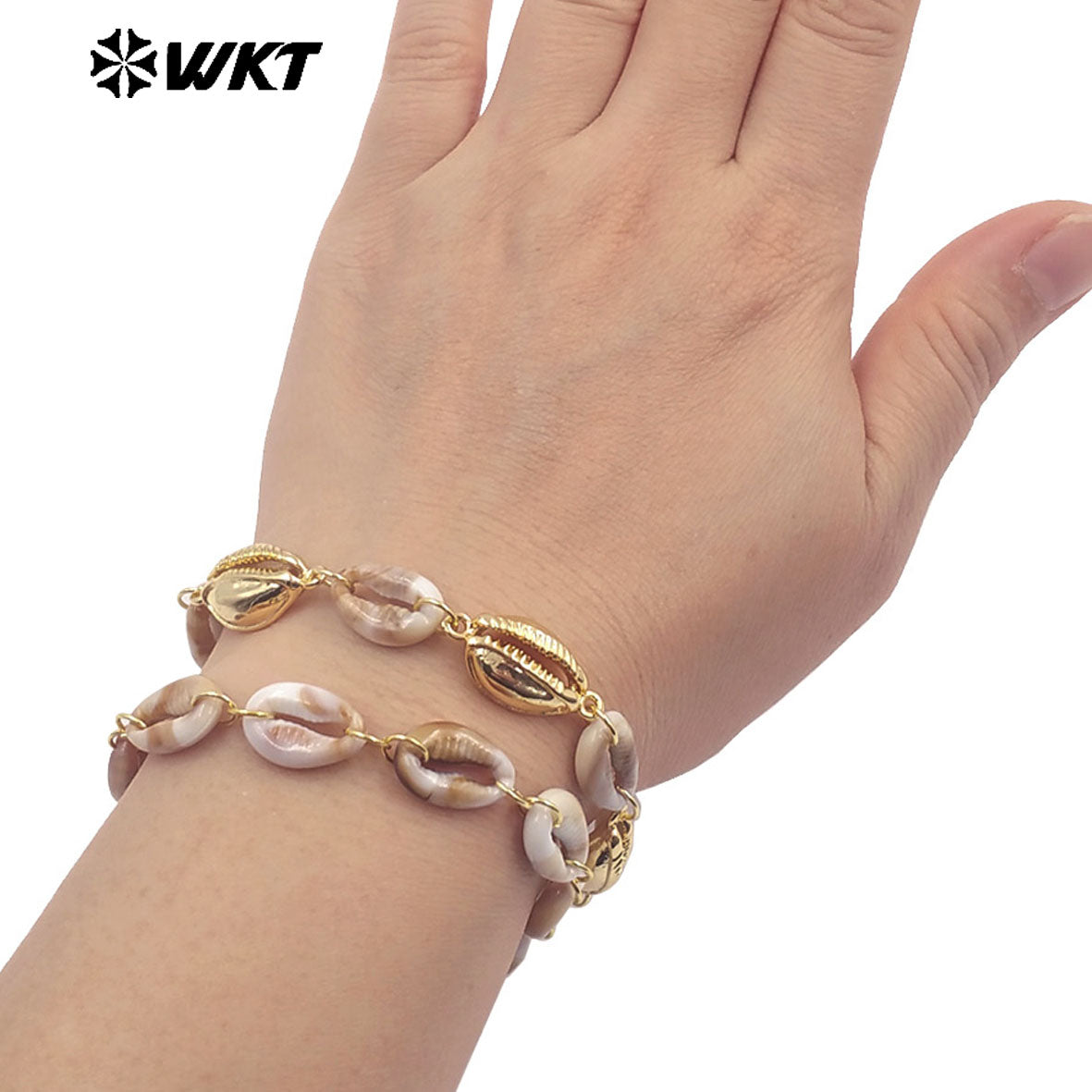 MPB135 Top Fashion Bohemia Style Gold Electroplated Metal And Resin Shell Charms Bracelets For Women Beach Party Matching