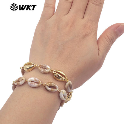 MPB135 Top Fashion Bohemia Style Gold Electroplated Metal And Resin Shell Charms Bracelets For Women Beach Party Matching