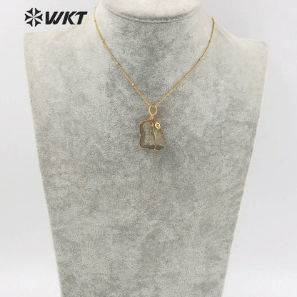 WT-N1345 WKT Newest Natural Jewelry Pyrite Necklace and Brass Wire Wrapped Pendant Women Special Jewelry Necklace Gift