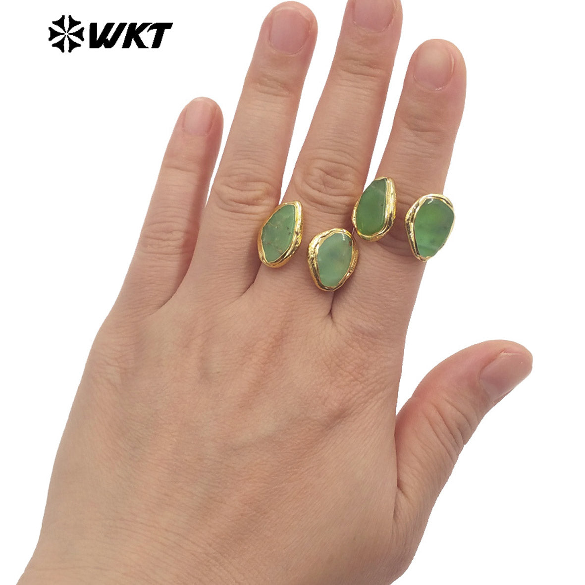 WT-R566 High Quality Simple Style Gold Plated Ring With Natural Australia Chrysoprase Stone Waterdrop Valentine's Gift for Her