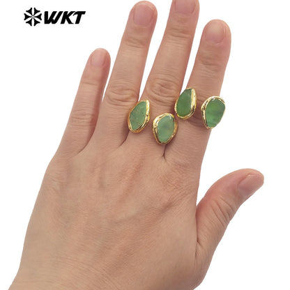 WT-R566 High Quality Simple Style Gold Plated Ring With Natural Australia Chrysoprase Stone Waterdrop Valentine's Gift for Her