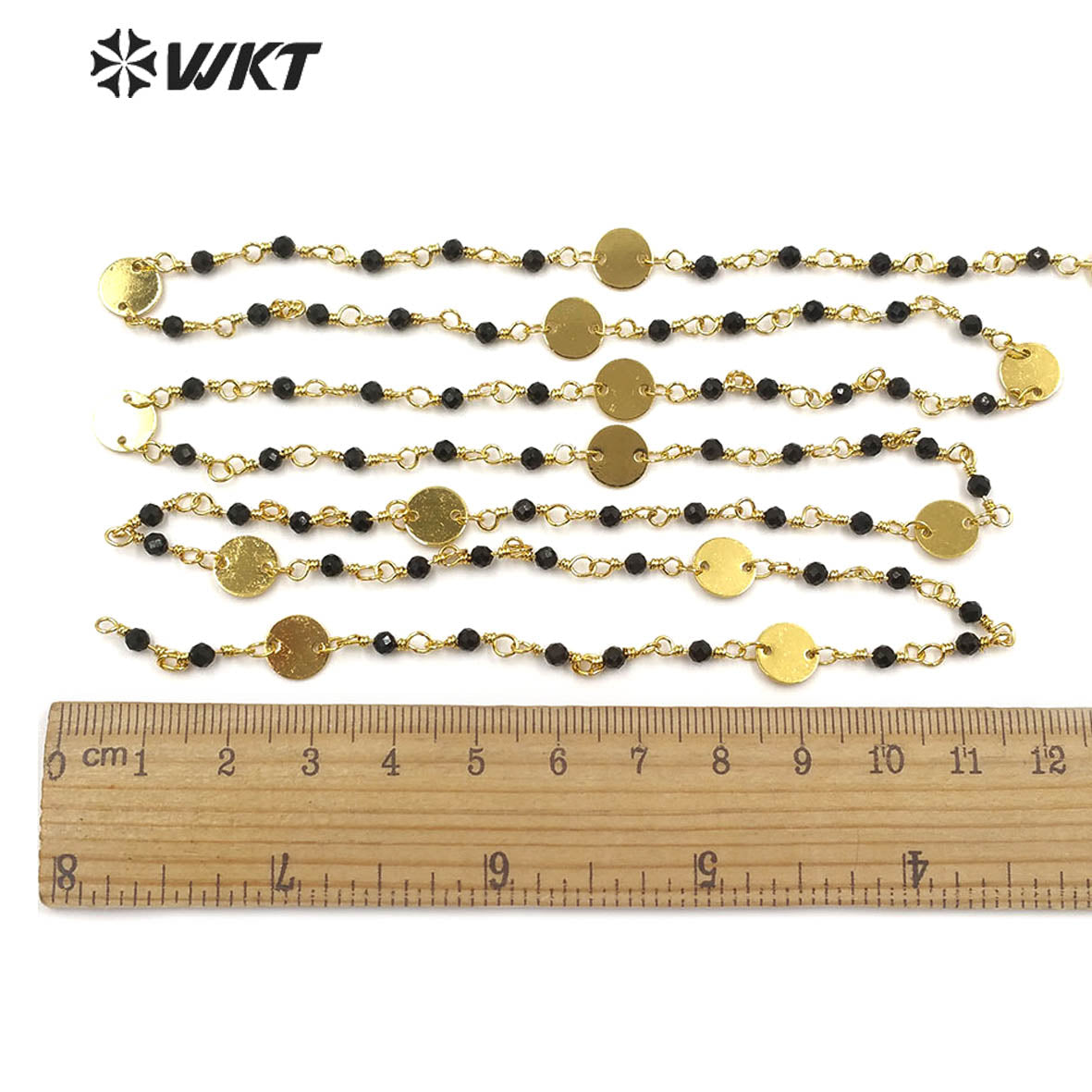 WT-RBC148 Wholesale Natural Black Agate Beads Chain Stylish Gold Plated Black Agate Rosary Beads Chain for DIY Jewelry Making