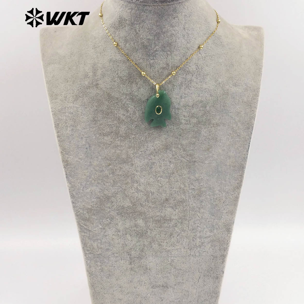 WT-N1511 Ocean Series Bead Chain And Zircon Setting In Natural Gemstones Fish Shape Pendant Necklace As Lady Trendy Matching