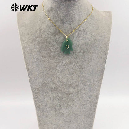 WT-N1511 Ocean Series Bead Chain And Zircon Setting In Natural Gemstones Fish Shape Pendant Necklace As Lady Trendy Matching
