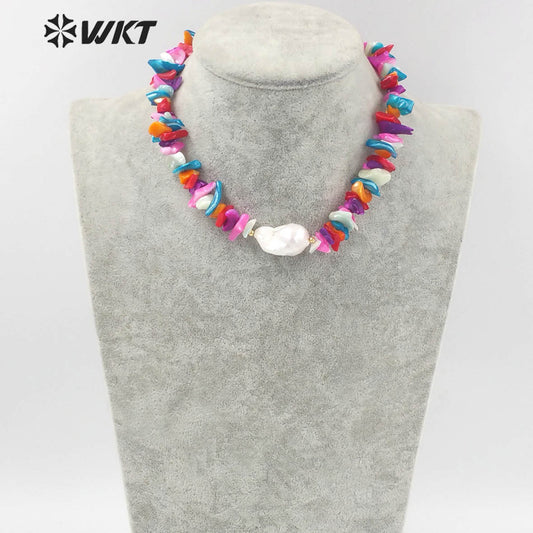 WT-JN183 Wholesale Fashion Populared Vintage Irregular Shell Beads Baroque Pearl Necklace Women Hand Strand Beads Shell Necklace