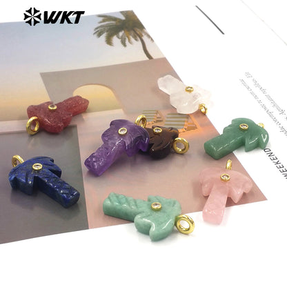 WT-P2109 Exquisite Design Zircon And Natural Gemstones Carved Coconut Trees Shape Pendants As Women Fashion Jewelry Accessory