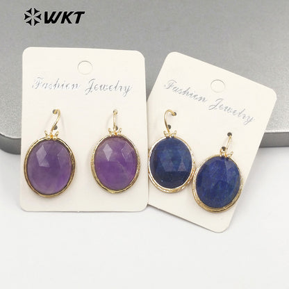 WT-E728 Amazing Colorful Long Charming Pendant Earrings Women 18k Gold Birthday Amethyst Gemstone Earrings in Drop