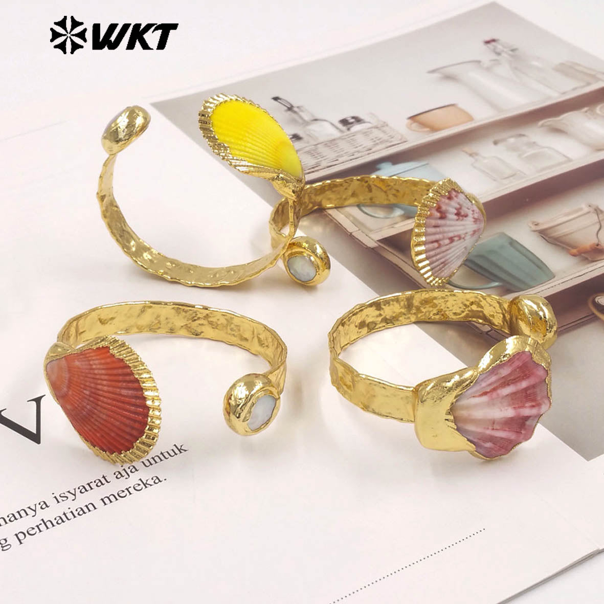 MPB141 Wonderful Trendy 18K Gold Plated Natural Scallop Shell And Pearl Adjustable Bangle For Women Summer Wearing Jewelry