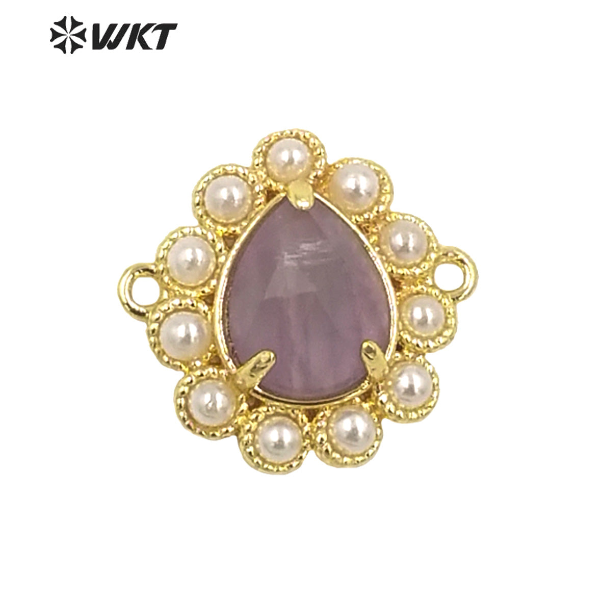 WT-PC008 Delicate Fashion 18K Real Gold Plated Resist Tarnishable Gemstone Carved Drop Pearl Connectors