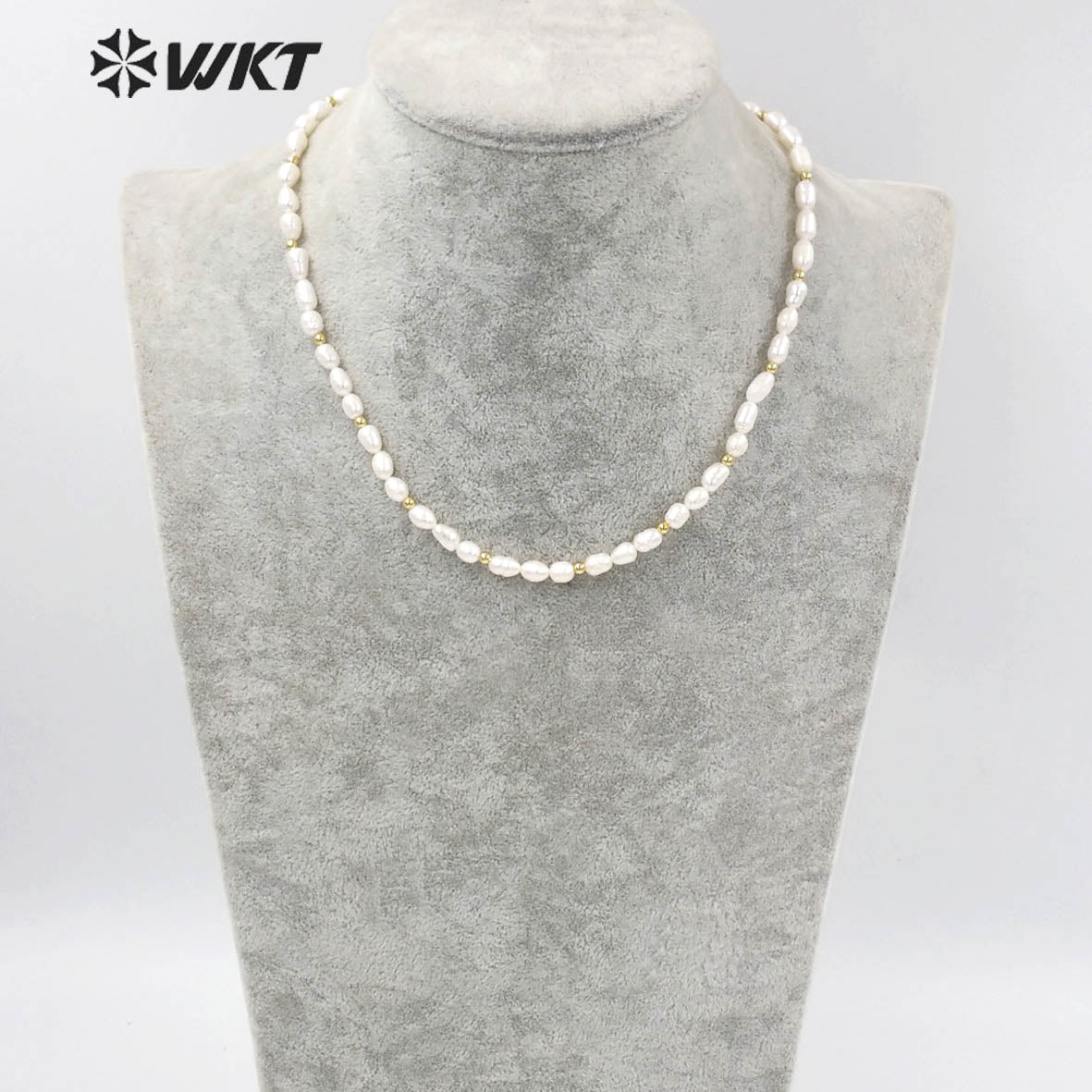 WT-JN190 Amazing Small Size Rice Pearl Chocker Necklace Elegant Women 16 Inch Long Gorgeous Real Pearl Birthday Necklace
