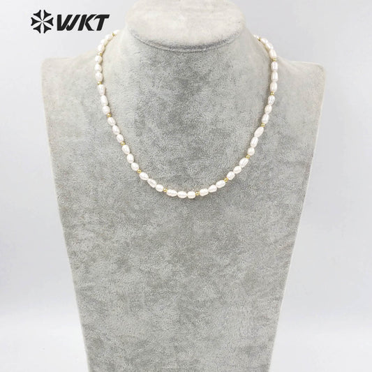 WT-JN190 Amazing Small Size Rice Pearl Chocker Necklace Elegant Women 16 Inch Long Gorgeous Real Pearl Birthday Necklace