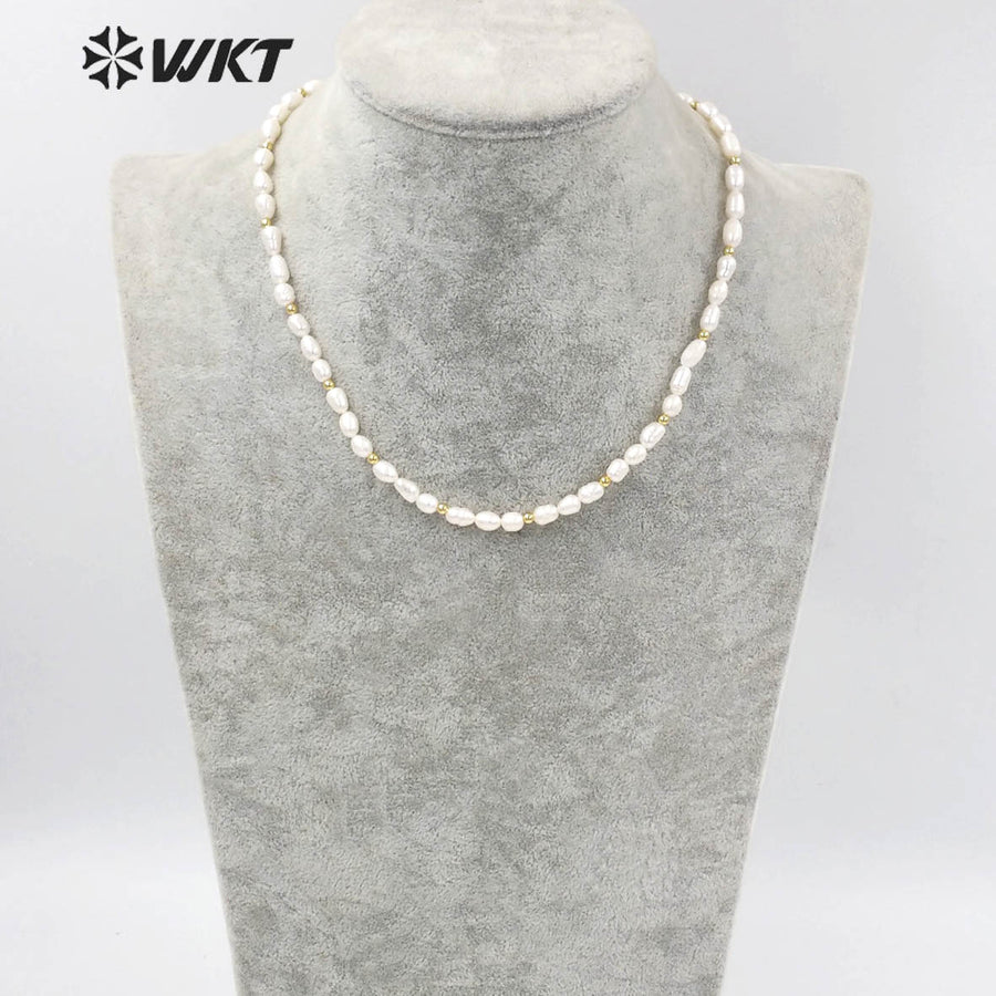 WT-JN190 Amazing Small Size Rice Pearl Chocker Necklace Elegant Women 16 Inch Long Gorgeous Real Pearl Birthday Necklace