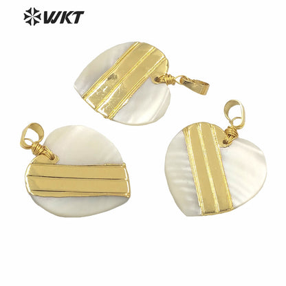 WT-JP228 WKT Amazing Design Gold Dipped Shell Heart Pendant Lady Populared Shell Vintage Boho Pendant for Necklace Design