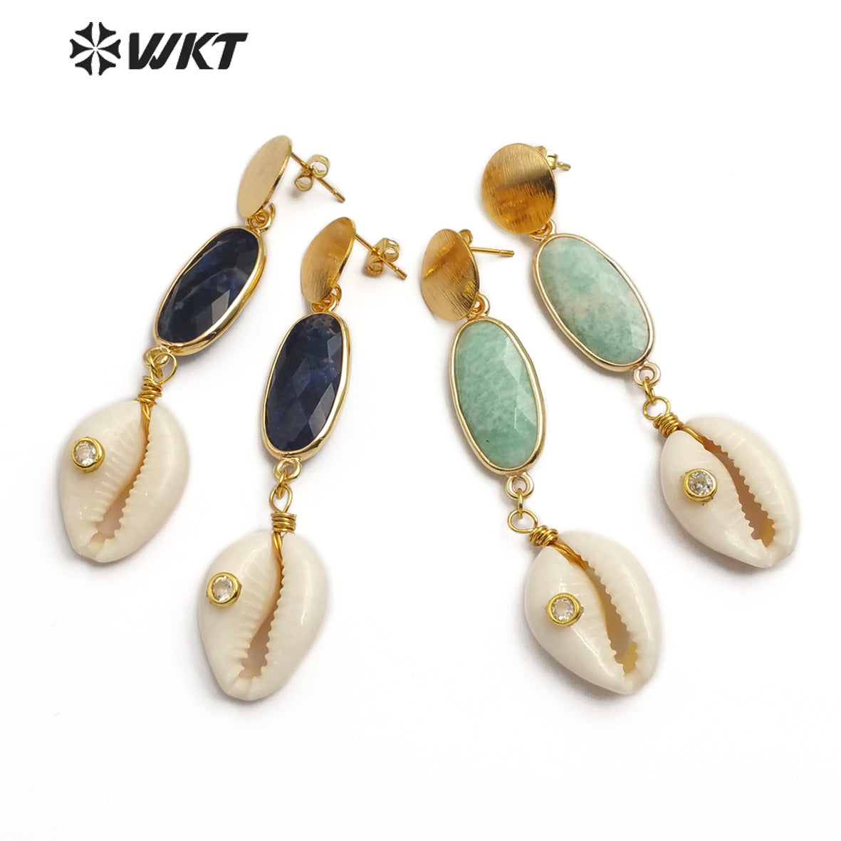 WT-E564 New Design Natural Cowrie Jewelry Long Earrings With Stone and Cowrie Earring Lady Fashion Earrings