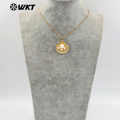 WT-JN309 Amazing Fashion Gold Plated Man Made Scallop Shell Metal Women Necklace 18 Inch Long