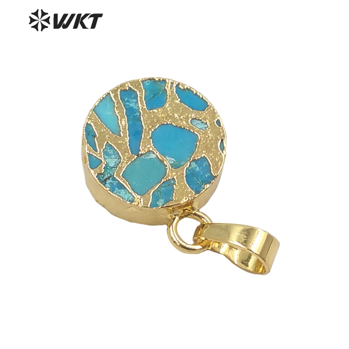 WT-P1699 Wholesale Amazing Round Blue Copper Turquoise Pendant Fashion Single Loop Small Size 15mm Stone Pendant for Necklace