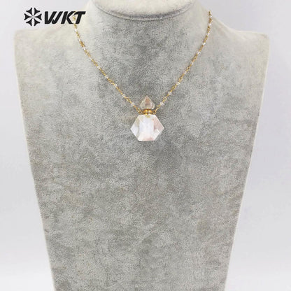 WT-N1353 WKT Fashion Natural Stone Aura Quartz Perfume Bottle Necklace Charming Crystal With Pendant Necklace Unique Party Gift