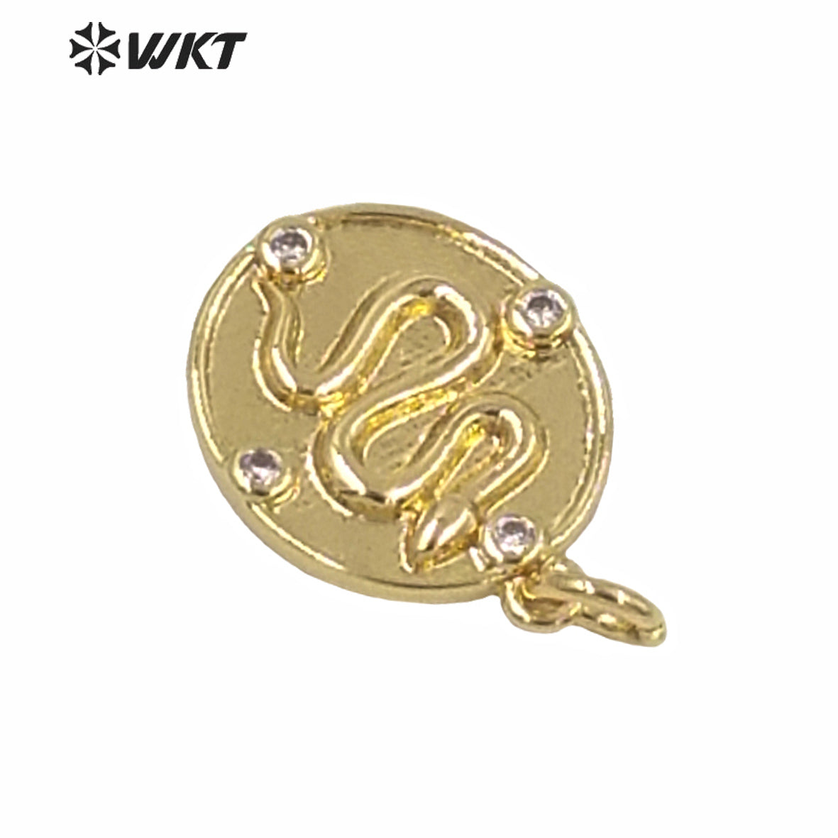 WT-MP176 Wholesale New Design Oval Shape CZ Micro Pave Snake Pendant Gold Electroplated Lucky Charm Pendant Unisex Style