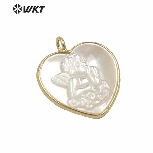 WT-JP233 WKT New Design Populared Hot Religious Mary Pendant Gold Bezel Setting Angel White Madonna Pendant Virgin Mary Pendants