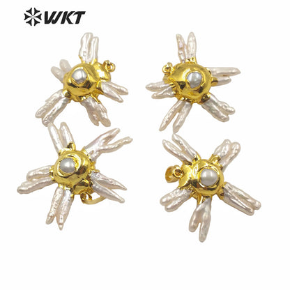 WT-JP218 Wholesale Freshwater Pearl Plants Shape Pendant White Natural Pearl Jewelry Pendant for Necklace Women Anniversary Gift