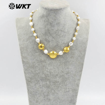WT-JN291Wholesale Natural Brass and Artificial Pearl Round and Heart Shape Gold Silver Women Jewelry Necklace As Birthday Gift