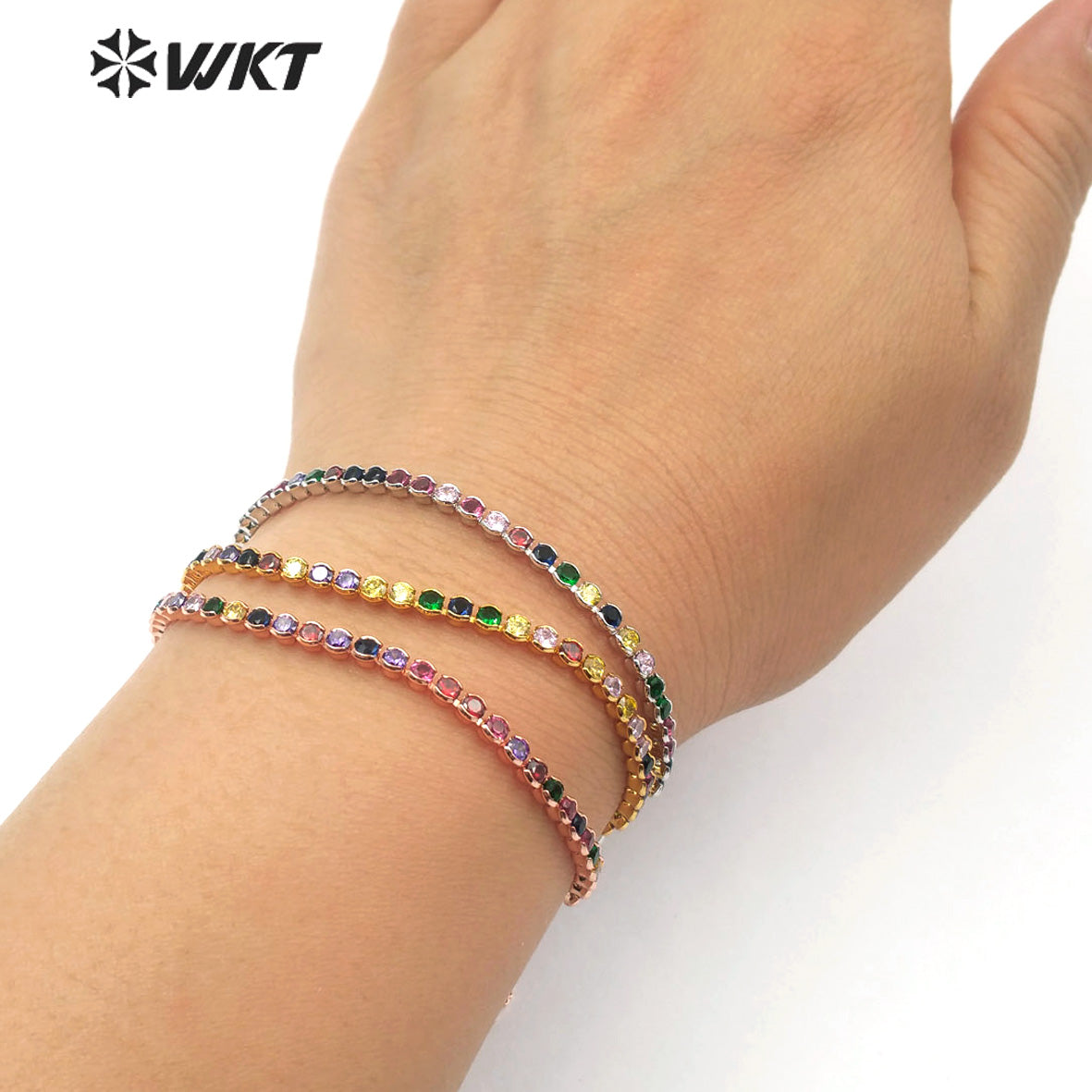 WT-MB109 New Arrival Special Design Women Vogue Jewelry Multi Colors Cubic Zirconia Pave Fashion Chain Bracelet Jewelry