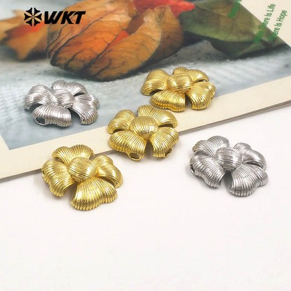 WT-JFE142 New Arrival 18K Gold Plated Yellow Brass Metal Flower Space Beads for Jewelry DIY Design Findings