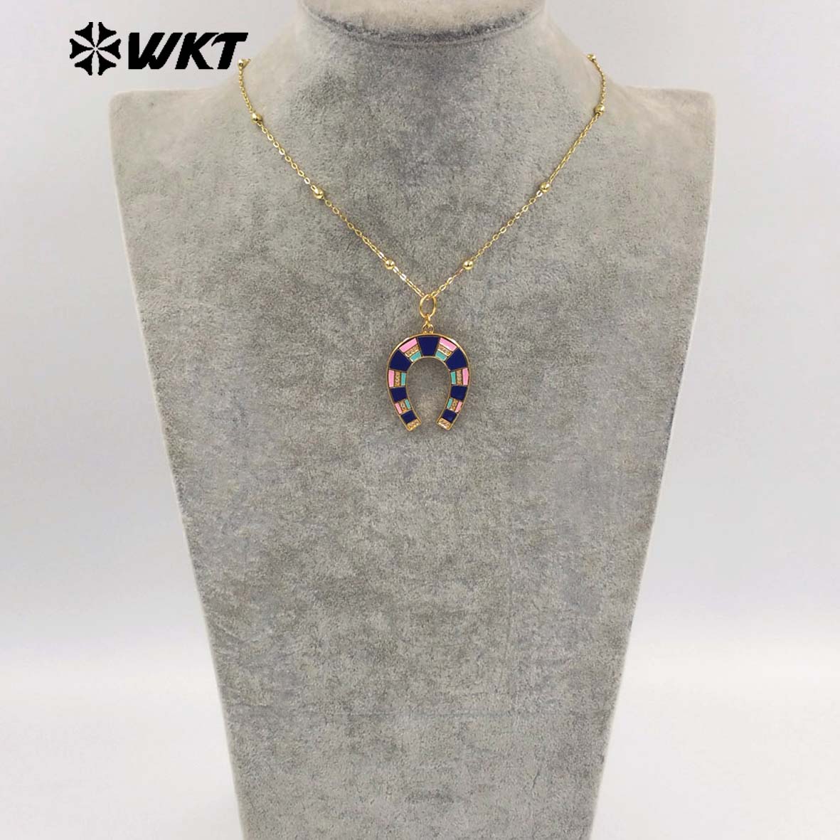 WT-N1517 Newest Design Gold Plated Chain With Colorful Drop Oil Letter U Shape Pendant Necklace For Women Unique Jewelry