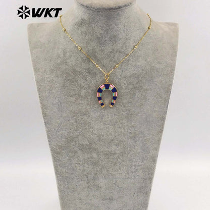 WT-N1517 Newest Design Gold Plated Chain With Colorful Drop Oil Letter U Shape Pendant Necklace For Women Unique Jewelry
