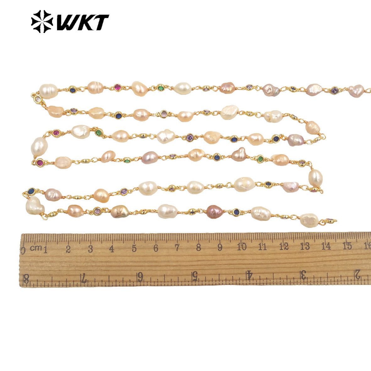 WT-RBC218 Wholesale Precious Handmade Natural Irregular Pearl Mix Colorful Cubic Zircon Beads Chain for Jewelry Design by Meters