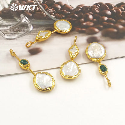 WT-JP355 Amazing Fashion Gold Plated Natural Freshwater Pearl Pendants Gorgeous Hand Crafted Made for Necklace