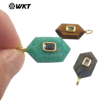 WT-P2083 New Arrival Zircon And Labradorite Various Natural Gemstones Geometric Shape Pendants For Handmade Earrings DIY
