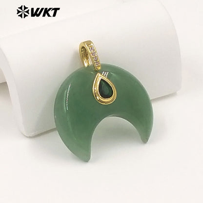 WT-P2143 Hot Popular Waterdrop Zircon And Natural Gemstones Horn Shape Little Pendants For Lady Handmade Necklace Decorative