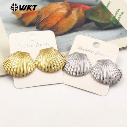WT-E769 Hot Sale Unique Design 18K Gold Plated and Silver Elegant Scallop Shell Earrings for Women As Daily Decorative Jewelry