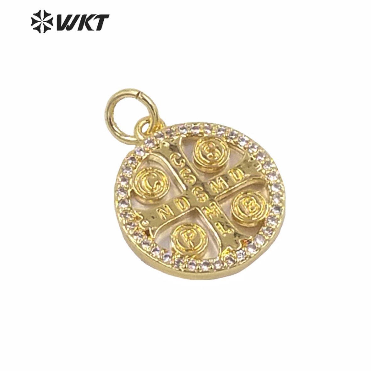 WT-MP154 New Hot Sales Gold Electroplated Round Tiny Religious Cross Pendant Women Fashion Jewelry Round Jesus Cross Pendants
