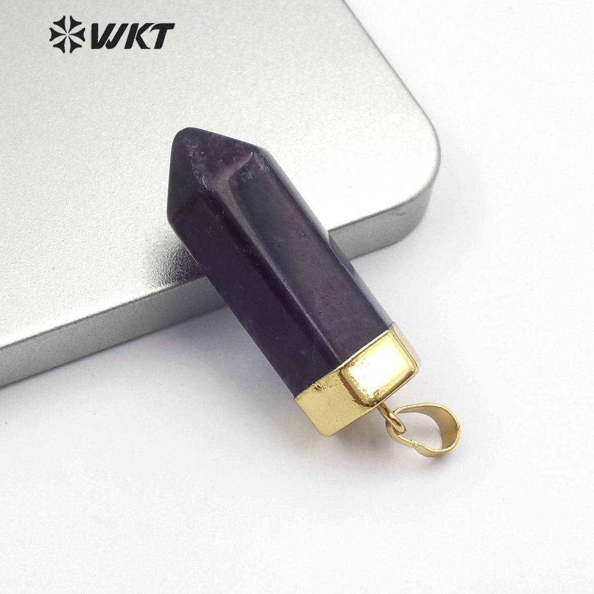 WT-P1466 Natural Amethyst Quartz Point Stone Pendant Natural Stone Goldentop Pendant Hot-selling Fashionable Jewelry