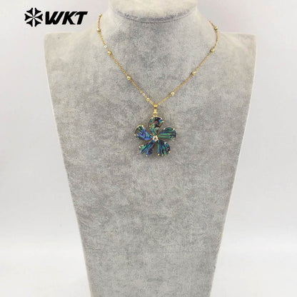 WT-JN310 New Design Exquisite Natural Abalone Shell Flower Necklace 18K Gold Plated Beads Chain for Ladies Valentine's Day Gift