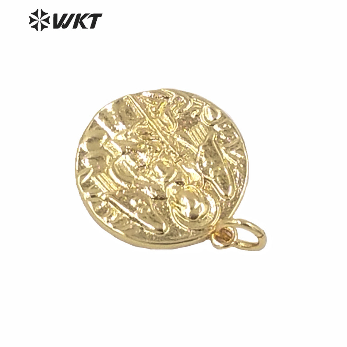 WT-MP150 Unique Full Gold Electroplated Yellow Brass Metal Base Round Tiny Coin Pendant Hot Gold Women Fashion Christian Angel