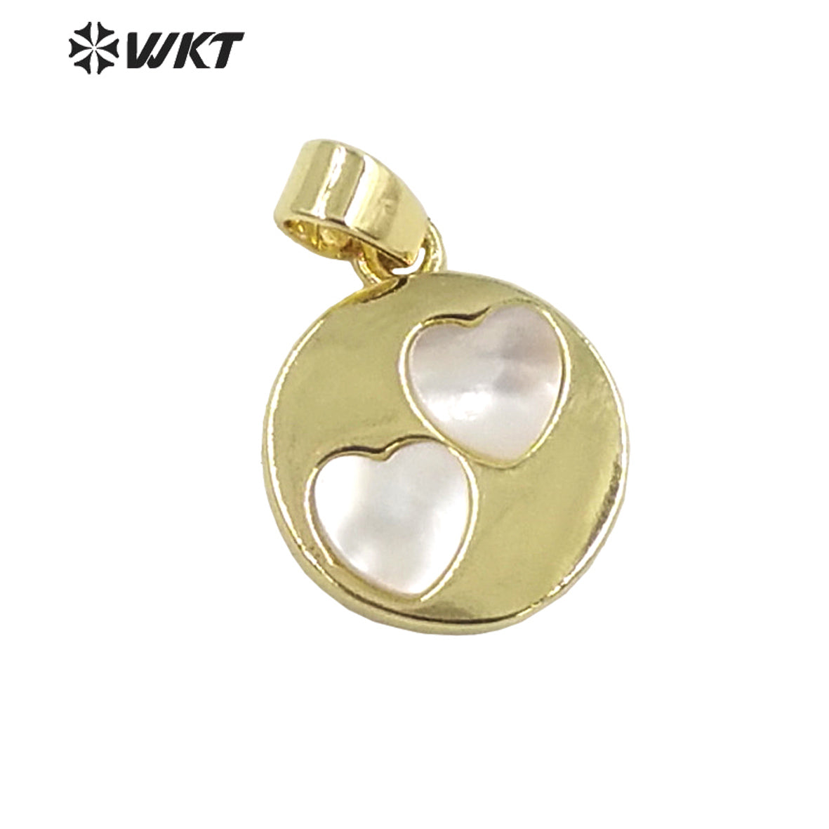 WT-JP325 Wholesale New Round Gold Bezel Shell Moon and Star Pendant Lovely Energy Heart Shell Charms for Friend Gift