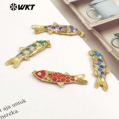 WT-MP330 Trendy Interesting Gold Plated Yellow Brass With Drop Oil Fish Shape Pendants For Women Necklace DIY Decoration