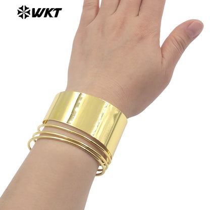 WT-JF358 Newest Special Design Multi Layers Yellow Brass Metal Gold Plated Cuff Bangle Vintage Style Jewelry For Daily Wearing