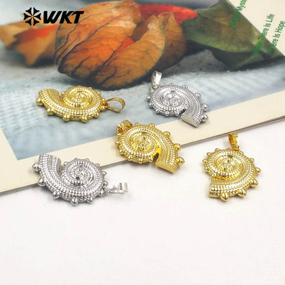 WT-P2002 Latest Design Cute Vividly Snail Shell Shape Two Color Wholesale Pendant Charms Finding Trumpet Pendants