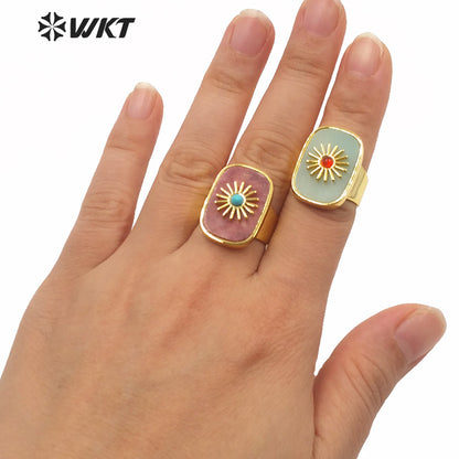 WT-R364 Gorgeous High Quality Square Gold Bezel Stone Setting Cocktail Ring Unique Women Fashion Party Charm Stone Ring